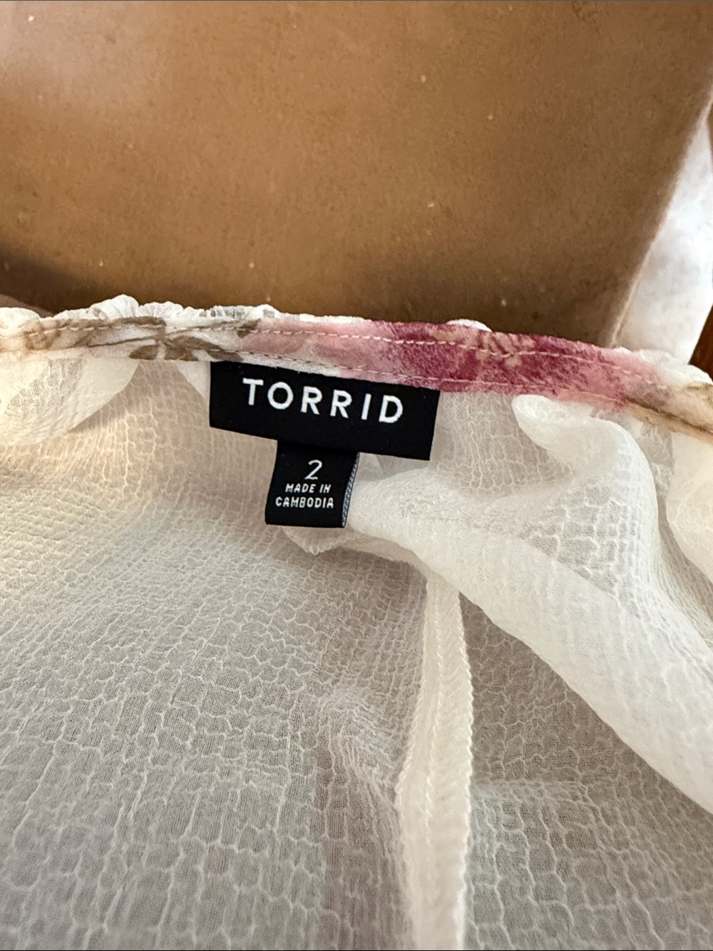 torrid White Sheer Blouse with Pink Accent Trim - Picture 3 of 3